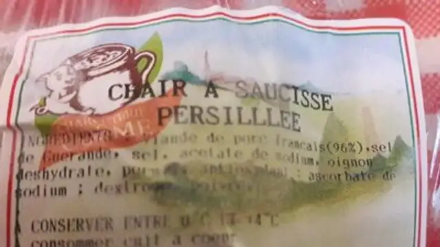 Chair a saucisse persillée ingredients label
