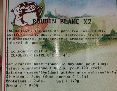 Boudin blanc nutrition facts table