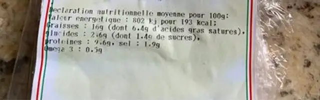 Boudin blanc ingredients label