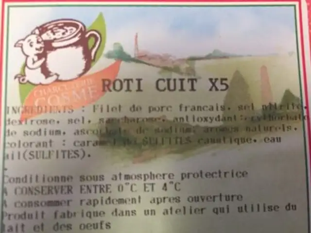 Roti cuit ingredients label