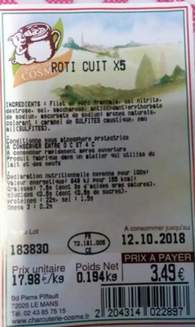 Roti Cuit ingredients label