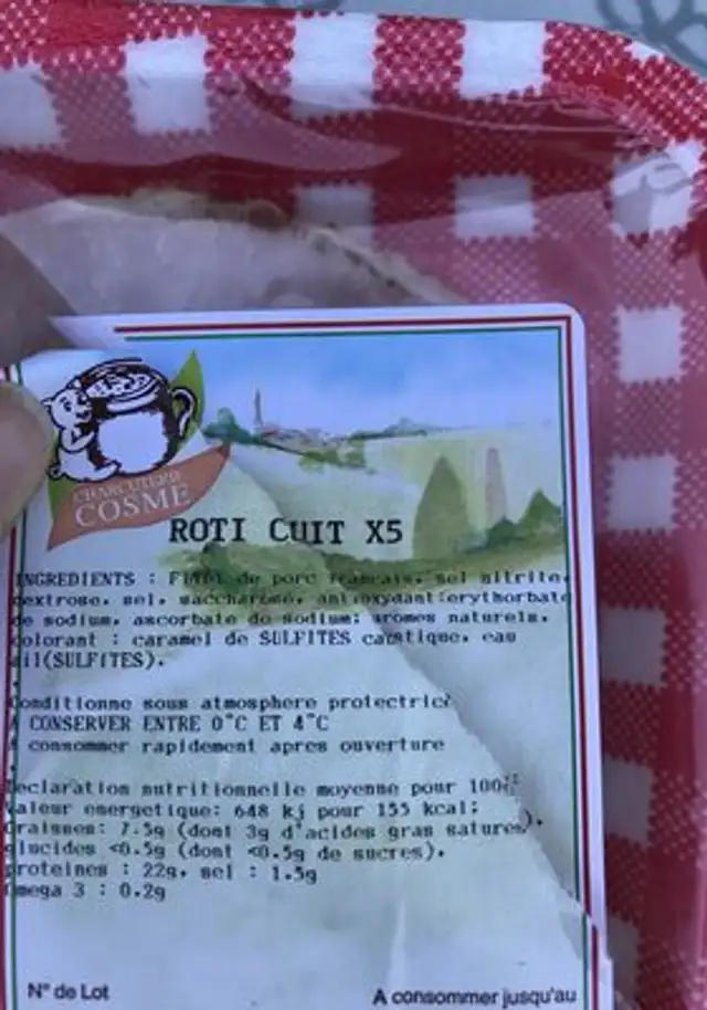 Roti cuit ingredients label