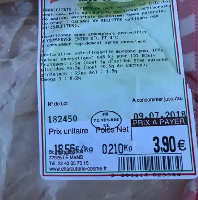 Roti cuit nutrition facts table