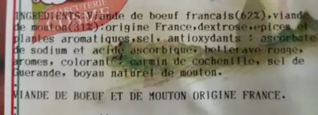 Merguez x4 ingredients label