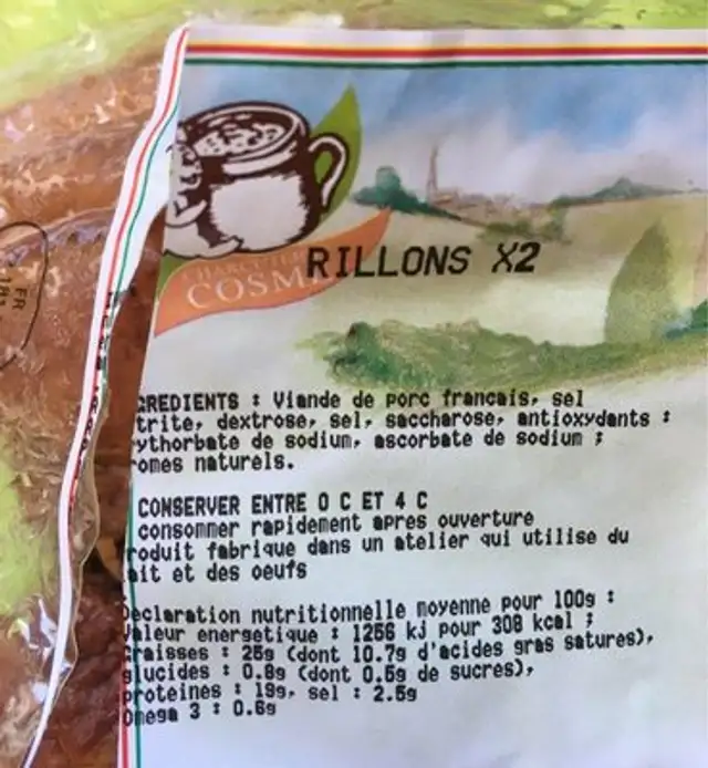 Rillons ingredients label