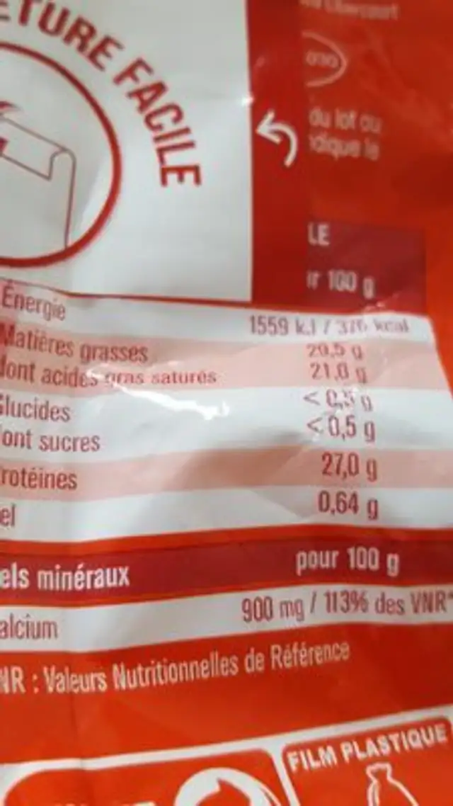 Emmental ingredients label