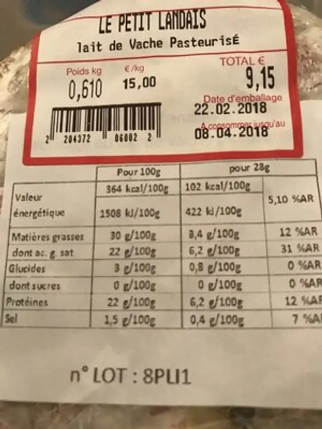 Le petit landais ingredients label