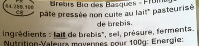 Brefos bio des basques ingredients label