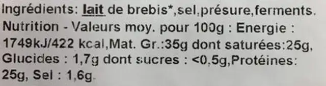 Brebis bio des basques ingredients label