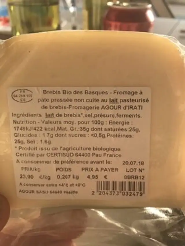 Fromage ingredients label