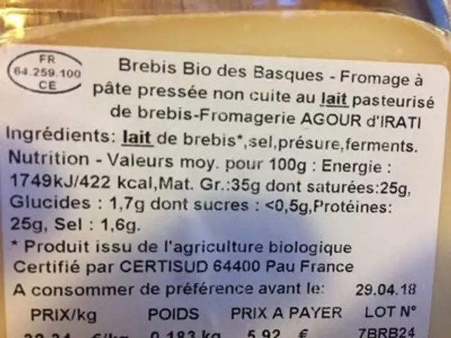 Brebis bio des basqued ingredients label