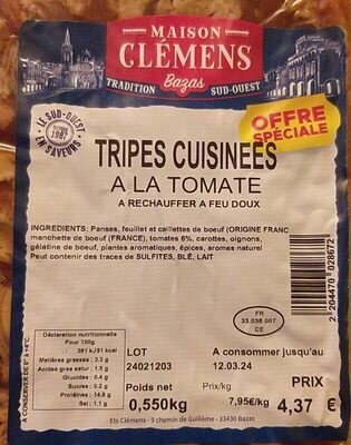 Tripes cuisinées à la tomate