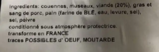 Boudin Plancha ingredients label