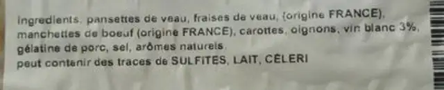 Tripes ventre de veau ingredients label