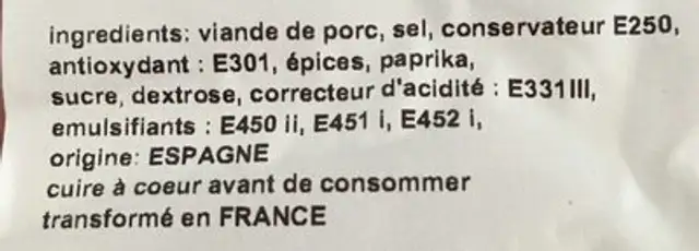 Lomo au piment doux ingredients label