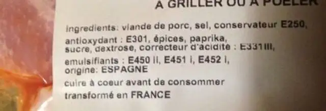 Lomo au piment doux ingredients label