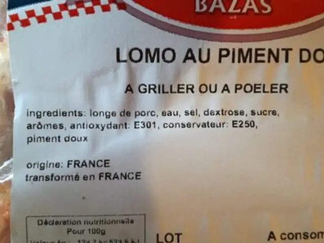 Lomo piment doux ingredients label