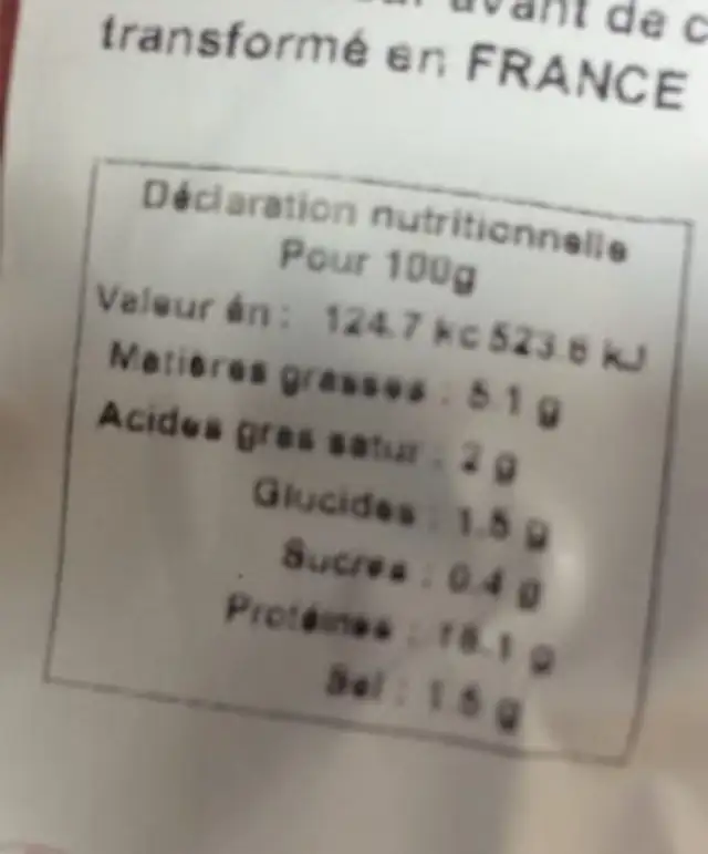 Lomo nutrition facts table