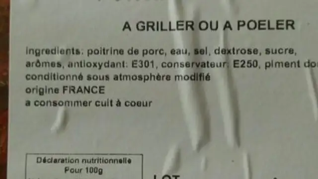 Poitrine au piment douc ingredients label