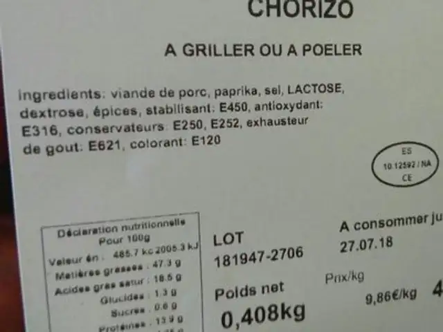Chorizo a griller ou a poeler ingredients label