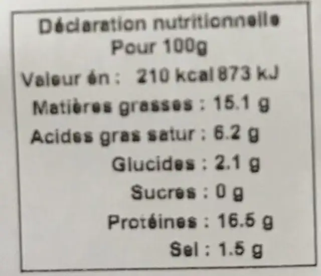 Merguez nutrition facts table
