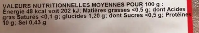 Filet de poulet nutrition facts table