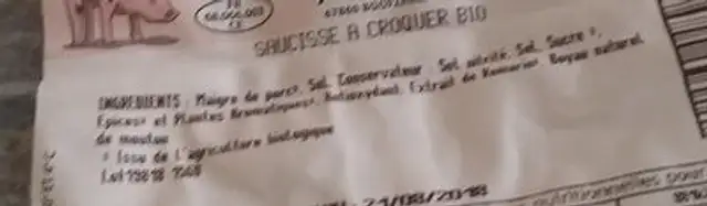 Saucisse a croqué ingredients label
