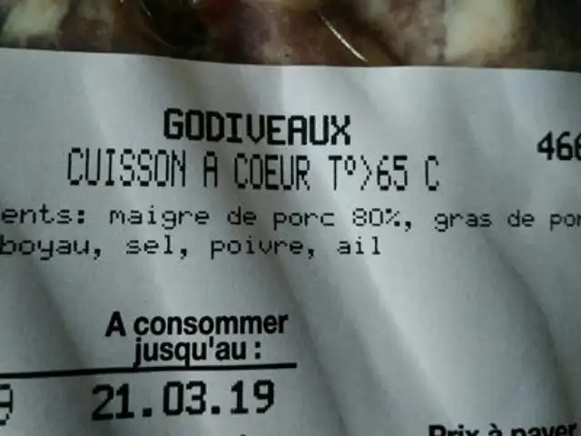 Godivaux ingredients label