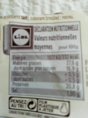 Reblochon nutrition facts table