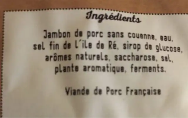 Jambon blanc ingredients label