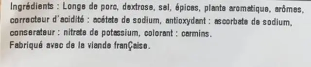 Lomo frais ingredients label