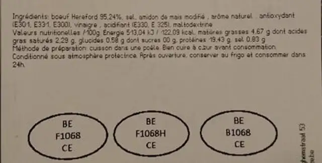 Butchers' Burger Hereford nutrition facts table