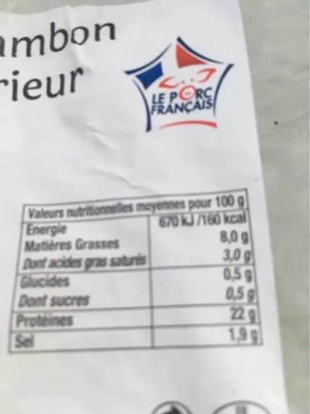 Le petit jamboncuit superieur avec couenne nutrition facts table