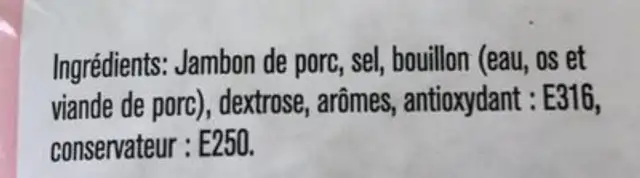 Le Petit Jambon cuit superieur abec couenne ingredients label