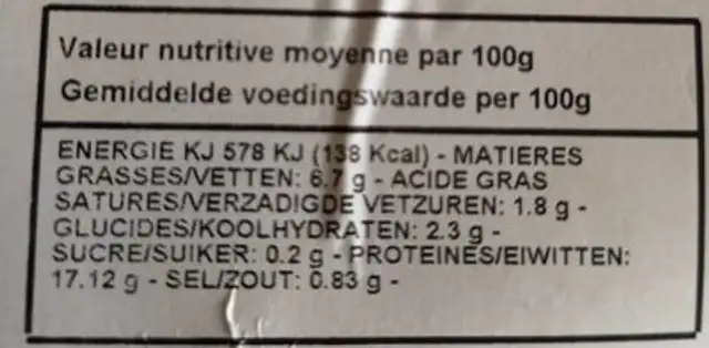 Merguez de poulet nutrition facts table