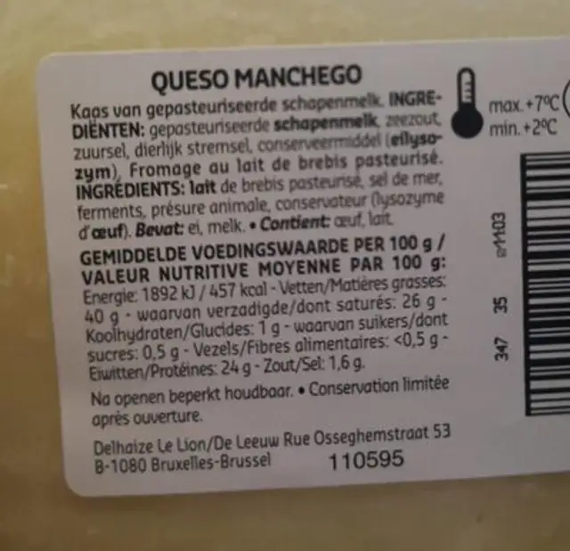 Que so Manchego nutrition facts table