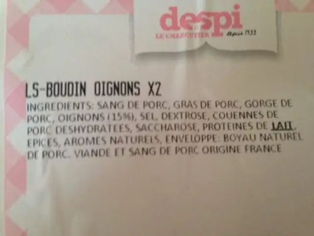 Boudin oignon ingredients label