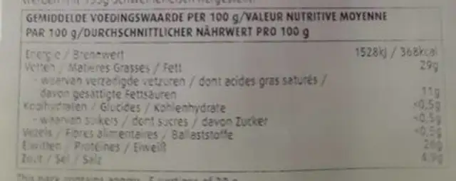 Rosette de Lyon nutrition facts table