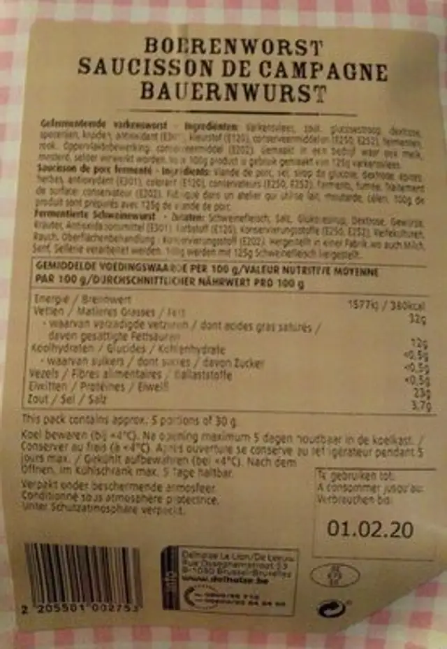 Salami nutrition facts table