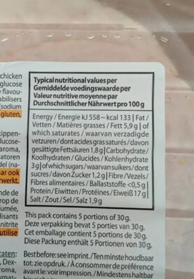 Bacon noble nutrition facts table