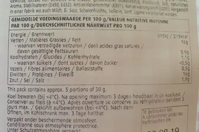 Parijse worst nutrition facts table