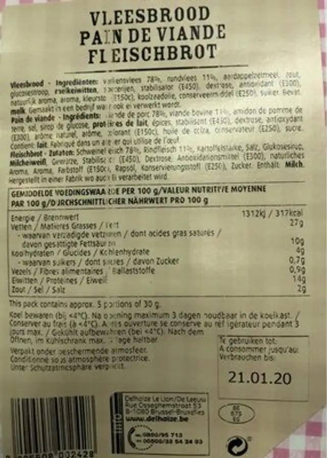 Pain de Viande nutrition facts table