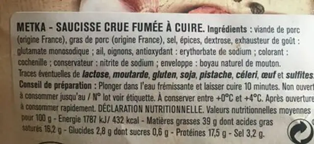 Metka ingredients label