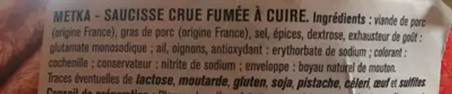 Metka ingredients label