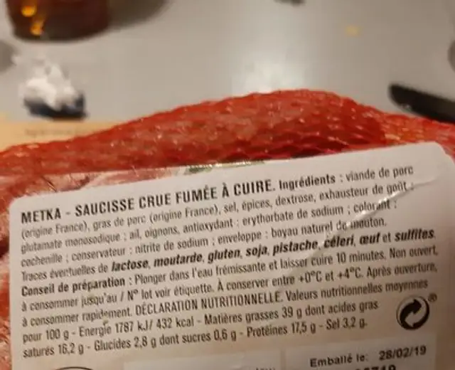 Metka ingredients label