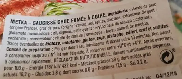 Metka ingredients label