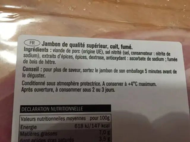 Jambon cuit fumé de tradition ingredients label