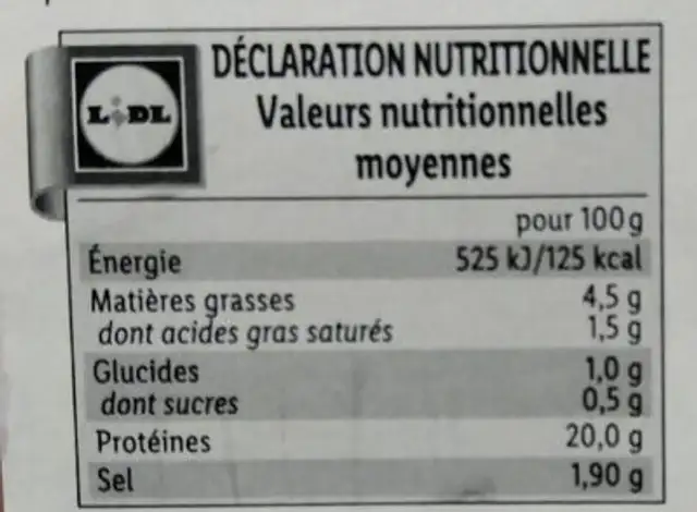 Jambon cuit fumé de tradition nutrition facts table