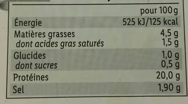 Jambon cuit fumé nutrition facts table