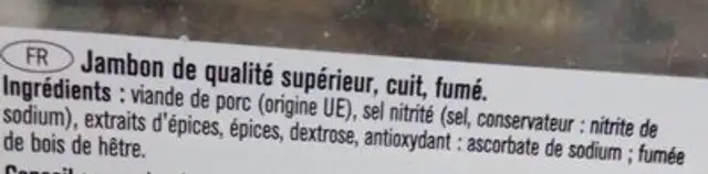Jambon traditionnel ingredients label